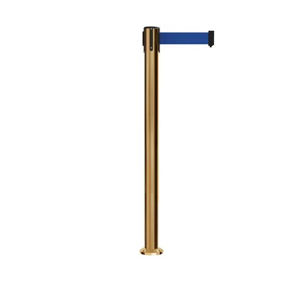 Stanchion Belt Barrier Fixed Base Sat.Brass Post 9ft.Dark Blue Belt, Montour Line, Mfr#: MX630F-SB-DBL-90